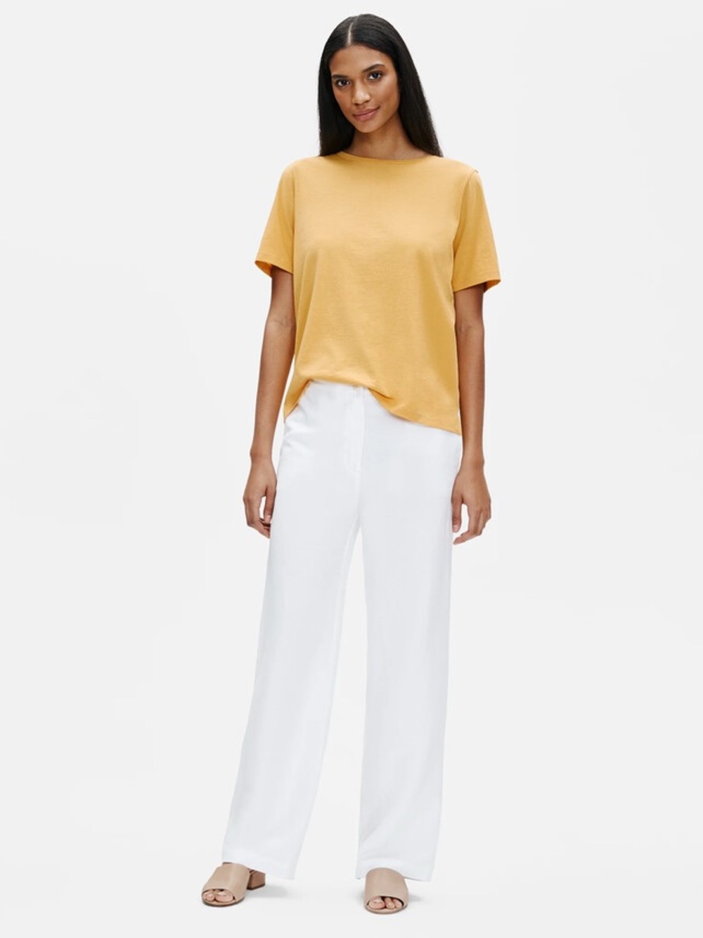 Eileen Fisher Short-Sleeve Yellow Organic Cotton Jersey Crew Neck tee size small
